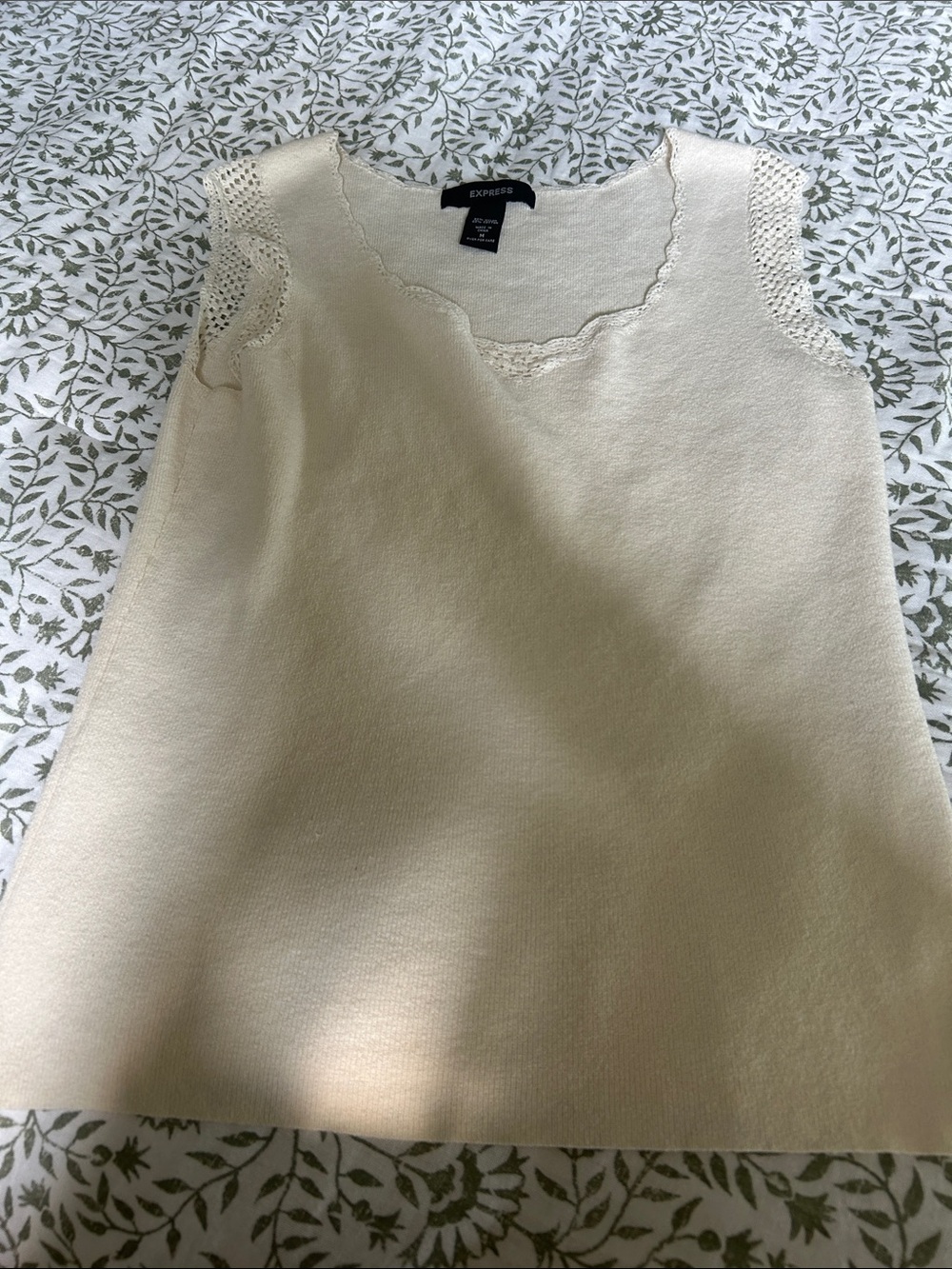 Express Cream Lace-Trim Knit Tank Top